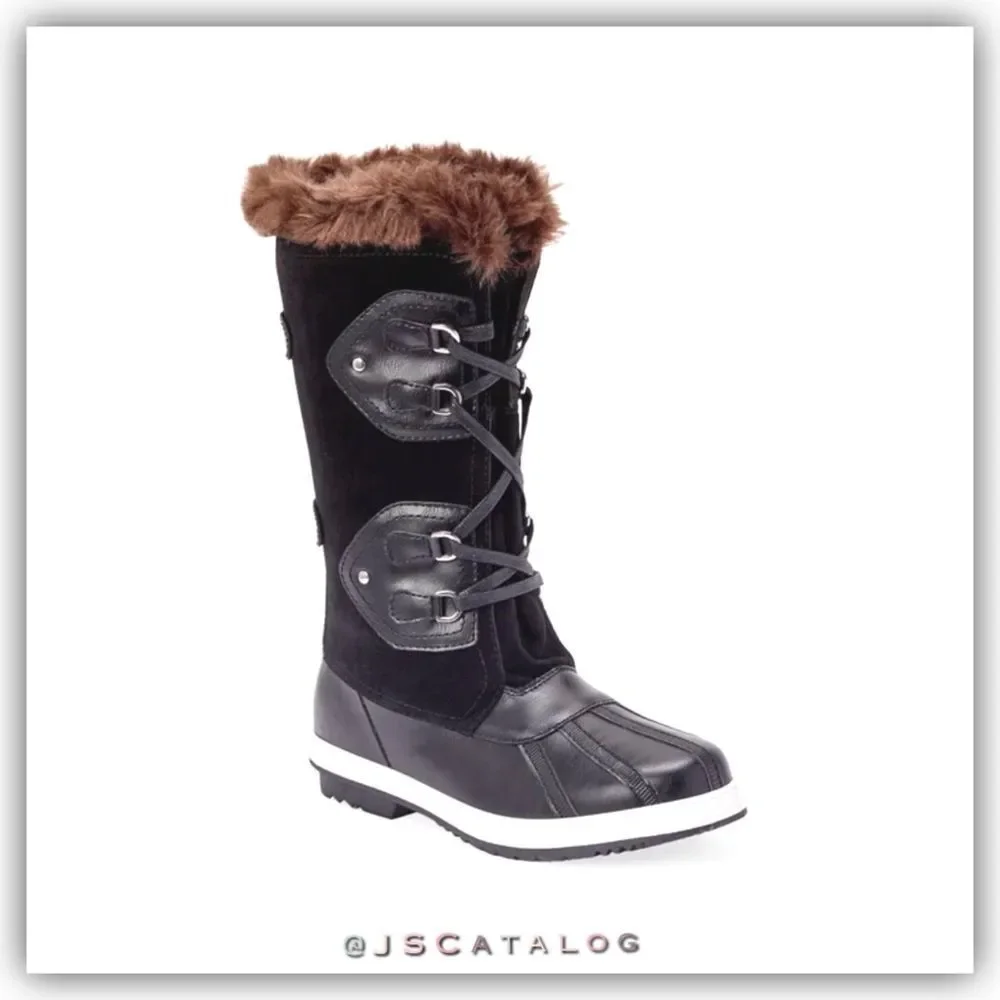 Marley Lace Up Faux Fur Snow Winter Boots In Black Size 7